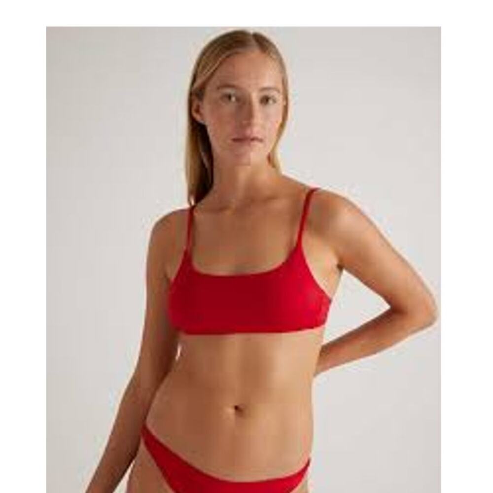 QUINCE Italian Scoop Bikini Top SLOW FASHION Size Small S Cherry Red